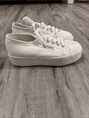 Superga White Canvas Platform Sneakers for Women